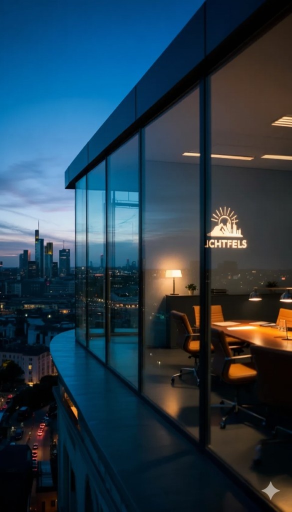 Blick auf das Gebäude am Abend